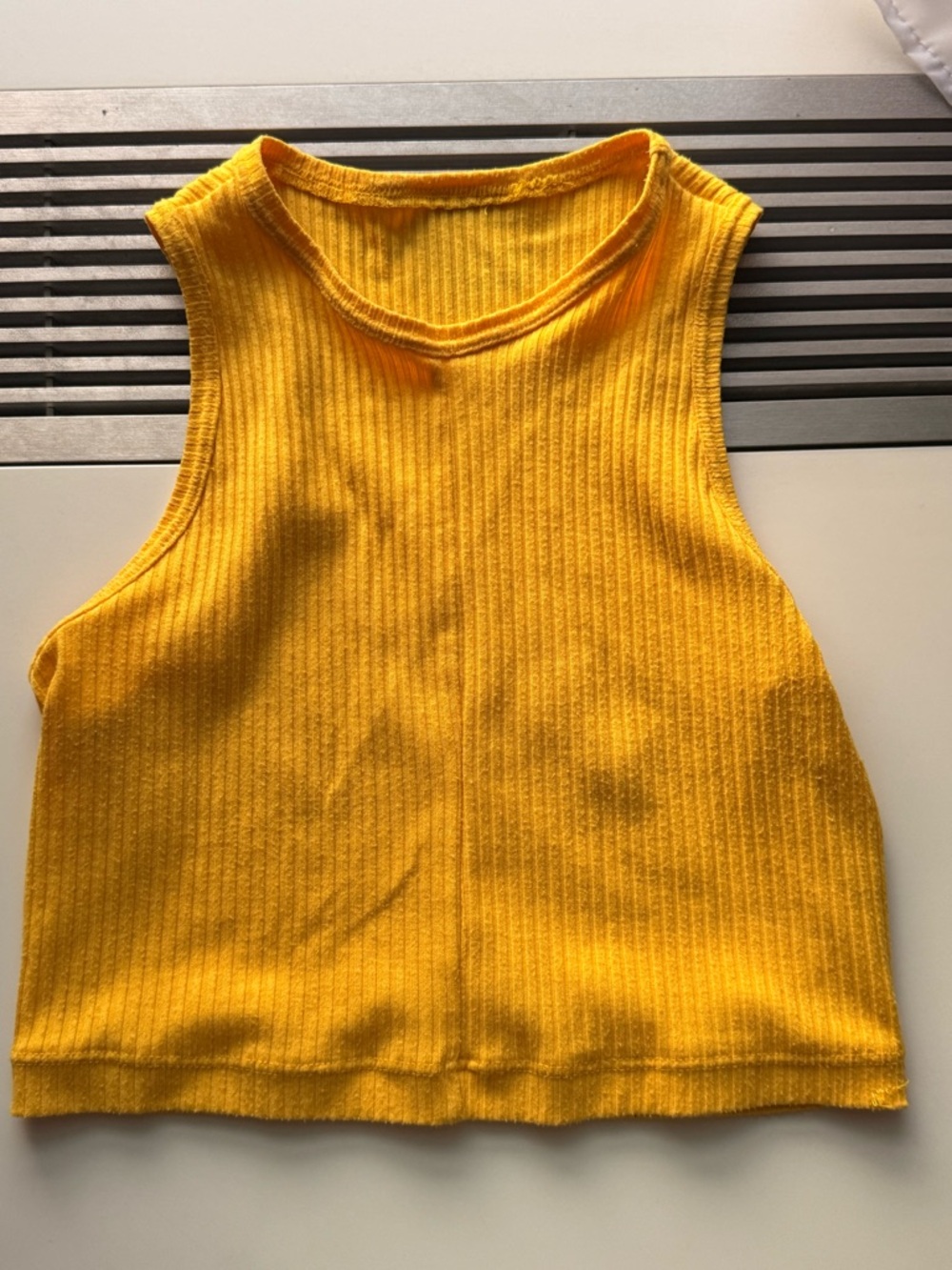 Yellow Ribbed Sleeveless Crop Top